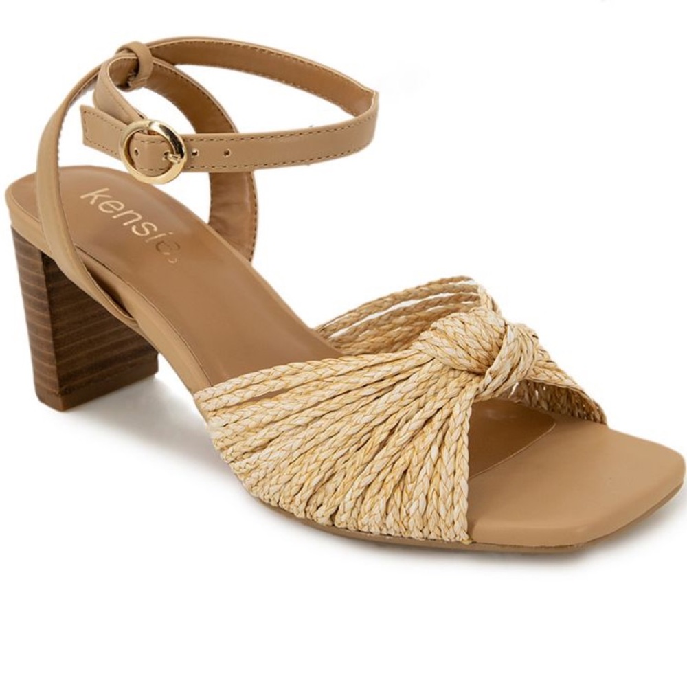 Kensie Kaiko knotted jute straw raffia upper ankle strap wood heel womens sandal